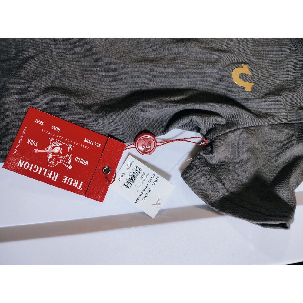 True Religion Kids Gold Buddha Logo Tee Charcoal Gray TR731TE01 Size 4 NWT - Picture 5 of 5